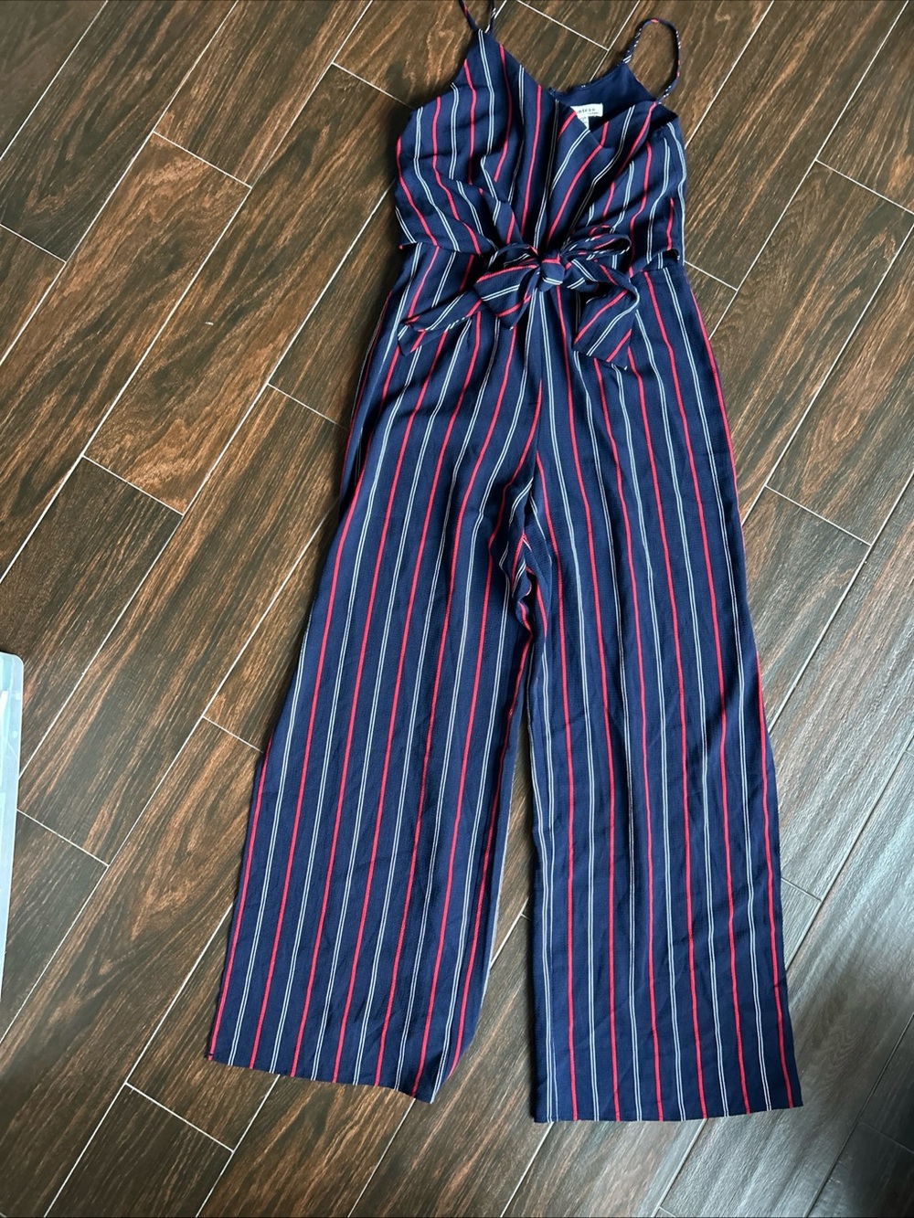 Red and white striped Navy patriotic Tie-Waist Jumpsuit with tie front